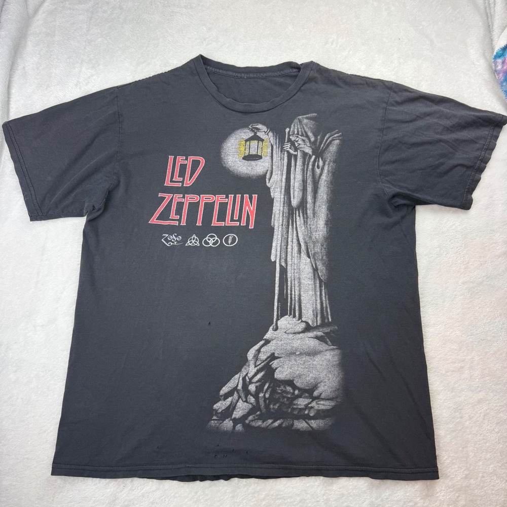 Led Zeppelin Distressed Fade The Hermit Graphic T-Shirt Black 2014 Rock Band Tee